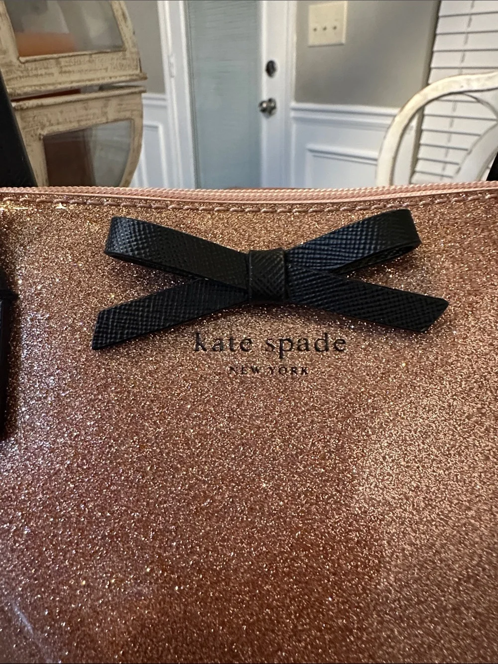 kate spade Rose Gold Glitter Tote with Black Handles - Picture 8 of 11